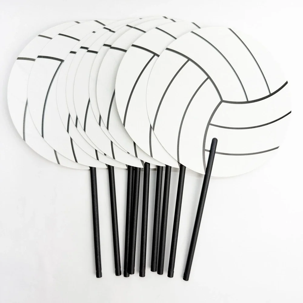 Volleyball Handheld Fans Set of 10 Sports Party Favors Senior Night White Black